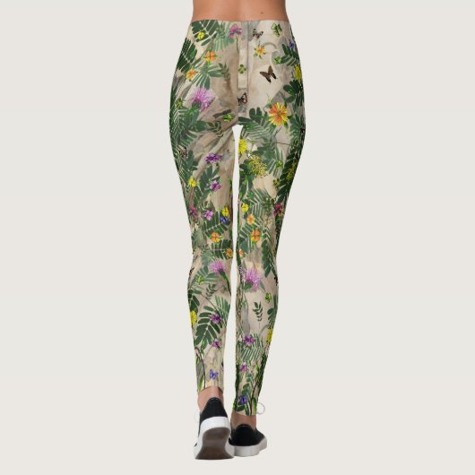 Groene bladeren en bloemige Leggings (Achterkant)