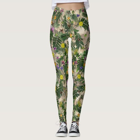 Groene bladeren en bloemige Leggings (Voorkant)