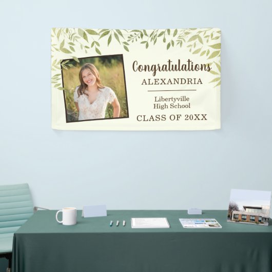 Groene bladeren en foto Afstuderen Welkom Spandoek (Beurs)