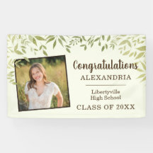 Groene bladeren en foto Afstuderen Welkom