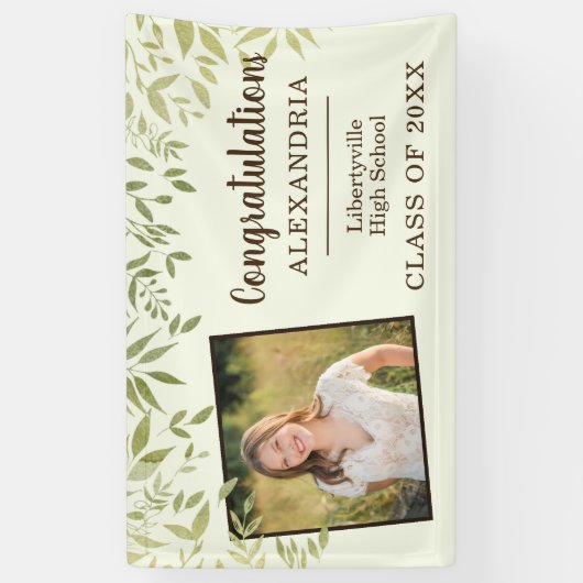 Groene bladeren en foto Afstuderen Welkom Spandoek (Verticaal)