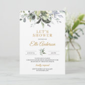 Groene bladeren en gouden boho vrijgezellenfeest kaart (Staand voorkant)