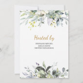 Groene bladeren en gouden boho vrijgezellenfeest kaart (Achterkant)