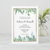 Groene bladeren en gouden Lijsten huwelijksuitnodi Kaart (Staand voorkant)