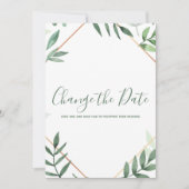 Groene bladeren en gouden rand veranderen de datum save the date (Voorkant)