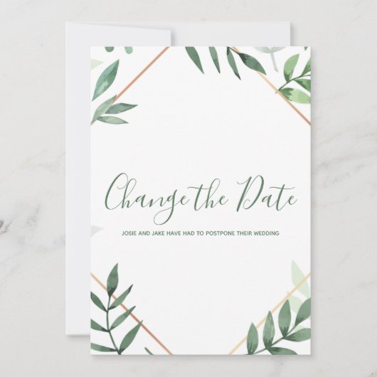 Groene bladeren en gouden rand veranderen de datum save the date (Voorkant)