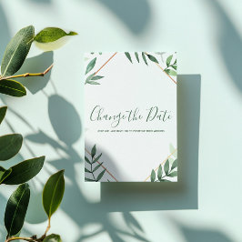 Groene bladeren en gouden rand veranderen de datum save the date