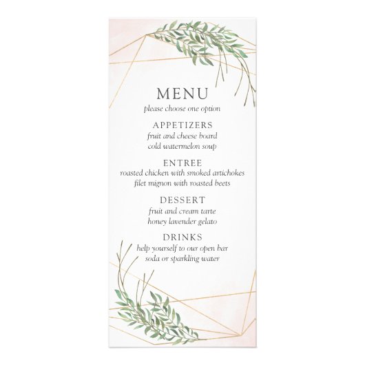 Groene bladeren en het Blush Weddenschap Menu (Voorkant)