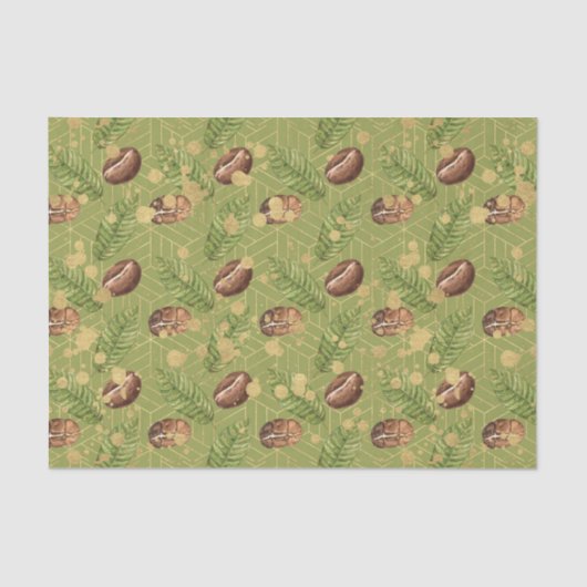 Groene bladeren en koffiebonen tissuepapier (Voorkant)