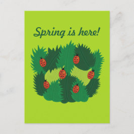 Groene bladeren en Ladybugs-lente is hier Briefkaart