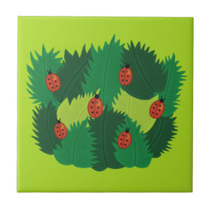 Groene bladeren en ladybugs-lente tegeltje