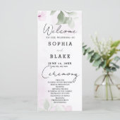 Groene bladeren en roze bloemen bruiloft programma (Staand voorkant)
