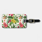 Groene bladeren en roze en gele bloemen bagagelabel (Voorkant horizontaal)