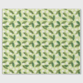 Groene bladeren en witte bloemen op groene achterg cadeaupapier (Vlak)