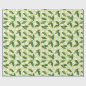 Groene bladeren en witte bloemen op groene achterg cadeaupapier (Vlak)