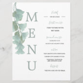 Groene bladeren Eucalyptus Summer Elegant Wedding Menu (Voorkant)