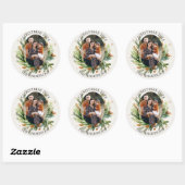 Groene Bladeren Familie Foto Prettig Kerstfeest Ronde Sticker (Vel)