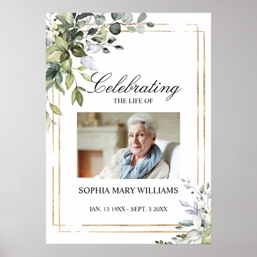 Groene bladeren & foto Memorial begrafenis Poster (Voorkant)