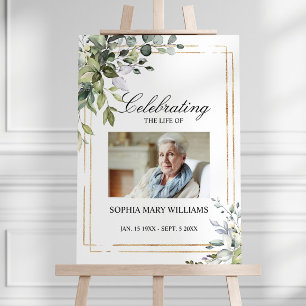 Groene bladeren & foto Memorial begrafenis Poster
