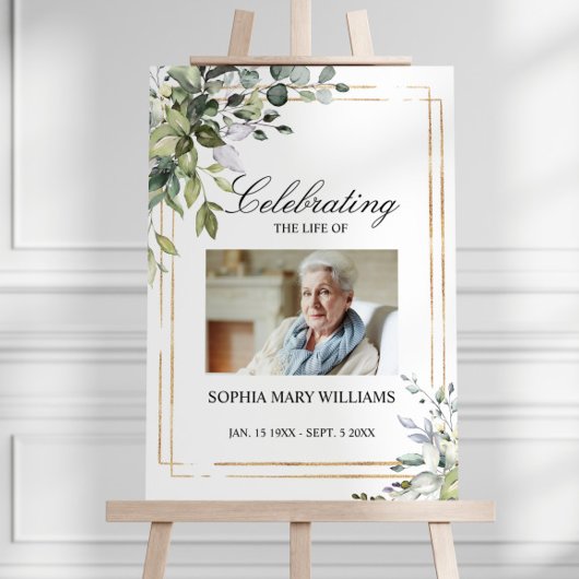 Groene bladeren & foto Memorial begrafenis Poster