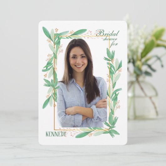 Groene Bladeren Foto Uitnodiging (Staand voorkant)