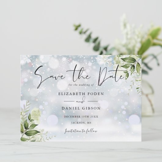 Groene Bladeren Foto Wintertrouw Save The Date (Staand voorkant)