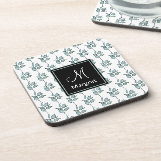 Groene bladeren Garden Pattern Monogram personalis Bier Onderzetter (Linkerzijde)