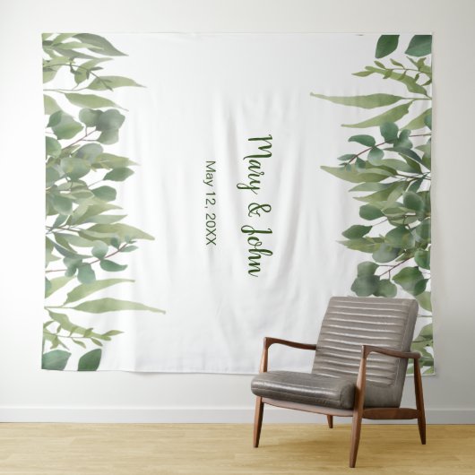 Groene Bladeren Gebladerte Bruiloft Foto Wandkleed (In Situ (horizontaal))