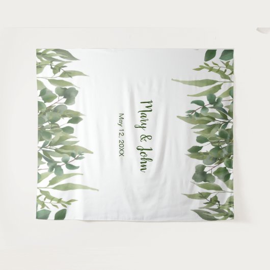 Groene Bladeren Gebladerte Bruiloft Foto Wandkleed (Voorkant (horizontaal))