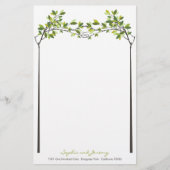 Groene bladeren geknoopt liefde bomen zomer bruilo briefpapier (Voorkant)