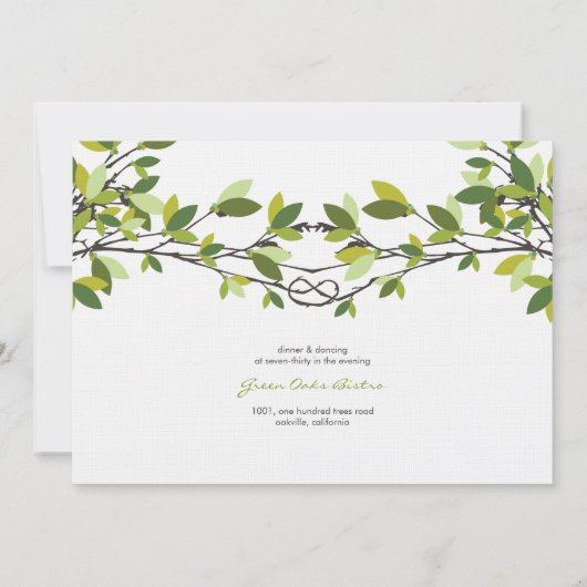 Groene bladeren geknoopt liefde bomen zomer bruilo kaart (Achterkant)