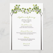 Groene bladeren geknoopt liefde bomen zomer bruilo menu (Voorkant)