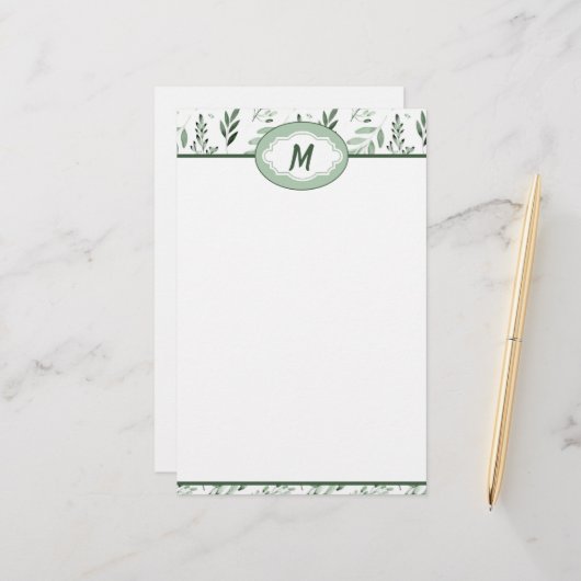 Groene bladeren gepersonaliseerd briefpapier (Voorkant / Achterkant in situ)