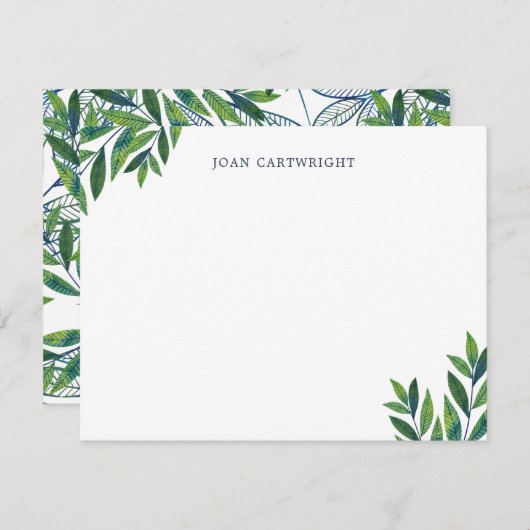 Groene bladeren gepersonaliseerde briefpapier notitiekaartje (Voorkant / Achterkant)