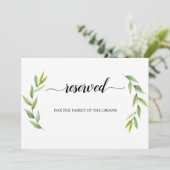 Groene bladeren Gereserveerde bruiloft zitbord Kaart (Staand voorkant)