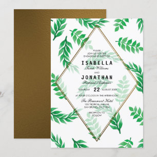 Groene bladeren   Gold Floral Engagement Party Kaart