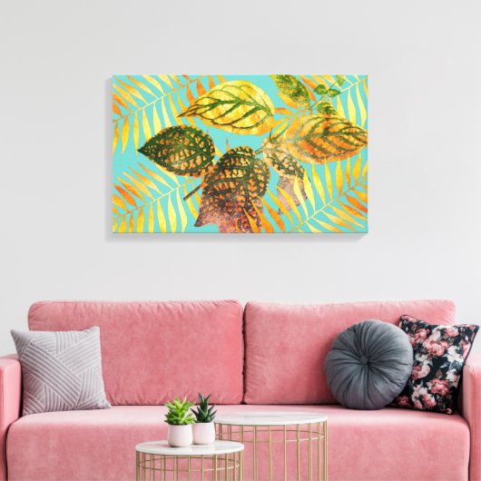 Groene bladeren Gouden bladeren Canvas Afdruk (Insitu (Woonkamer))