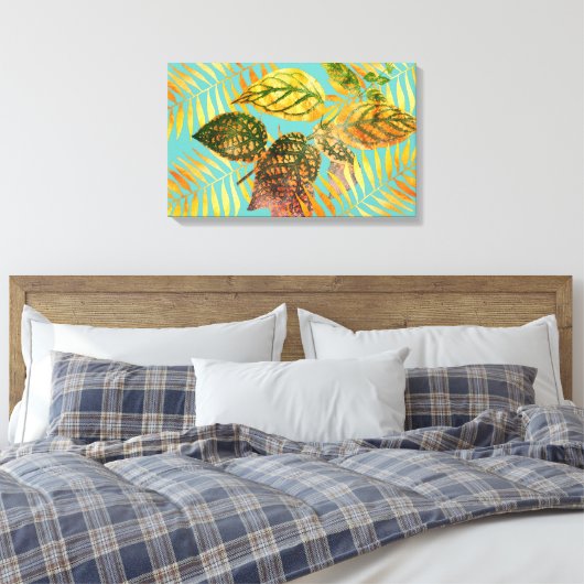 Groene bladeren Gouden bladeren Canvas Afdruk (Insitu (Slaapkamer))
