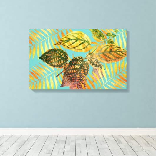 Groene bladeren Gouden bladeren Canvas Afdruk (Insitu (Houten vloer))
