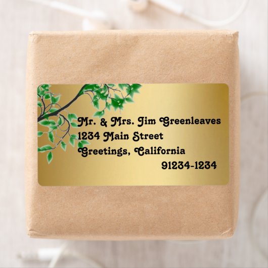Groene bladeren Gouden folie look Retouradres labe Etiket (Insitu)