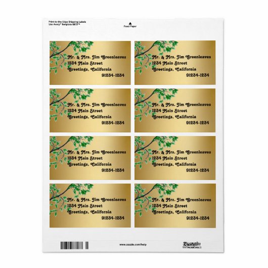 Groene bladeren Gouden folie look Retouradres labe Etiket (Full Sheet)