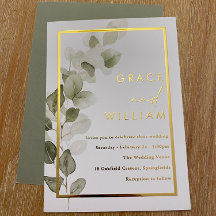 Groene bladeren Gouden Folie Rand Moderne bruiloft