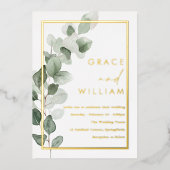 Groene bladeren Gouden Folie Rand Moderne bruiloft Uitnodiging (Voorkant)