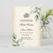 Groene bladeren Gouden Glitter Islamitische Moslim Kaart (Staand voorkant)