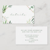 Groene bladeren, gouden grens, details bruiloft informatiekaartje (Voorkant / Achterkant)