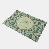Groene Bladeren Gouden Monogram Munt Morris Patroo Deurmat (Schuin)