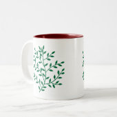 Groene bladeren groene olijftak bladdecor tweekleurige koffiemok (Voorkant links)
