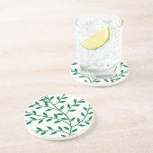 Groene bladeren groene olijftak bladdecor zandsteen onderzetter (Zijkant)