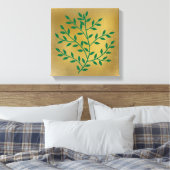 Groene bladeren groene tak op goud canvas afdruk (Insitu (Slaapkamer))
