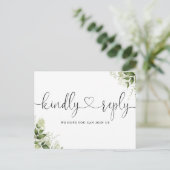 Groene Bladeren Hart Script Lied Verzoek RSVP Uitnodiging Briefkaart (Staand voorkant)